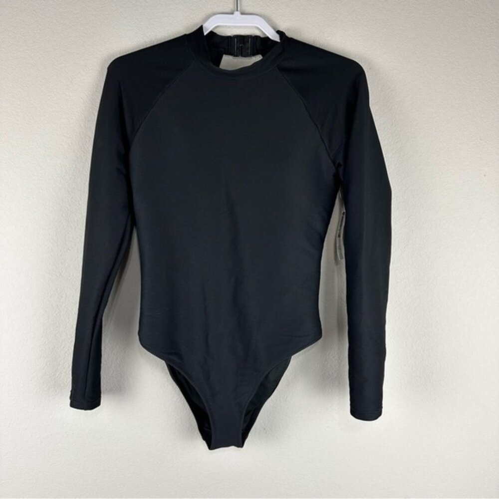 NEW J.Crew Black Active Ribbed Long Sleeve One Piece Swimsuit Size 10